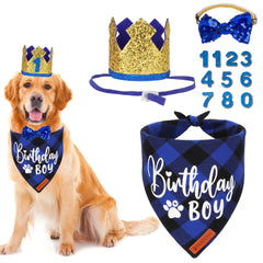 Bandana ADOGGYGO para perro azul a cuadros, ideal para fotos de cumpleaños