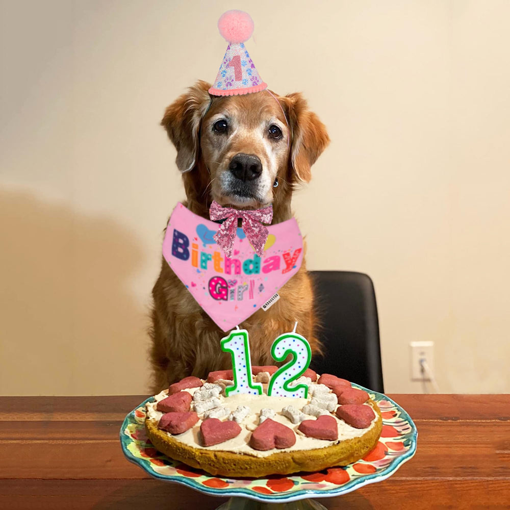 ADOGGYGO bandana cumpleanos perro rosa, suave y cómoda para la celebración.