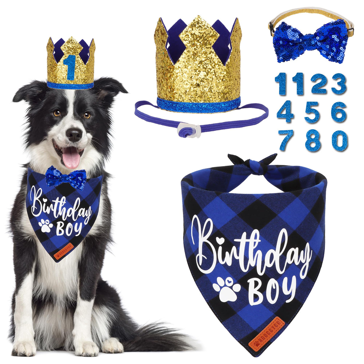 ADOGGYGO sombrero de cumpleaños para perro oro, ideal para sesiones de fotos.