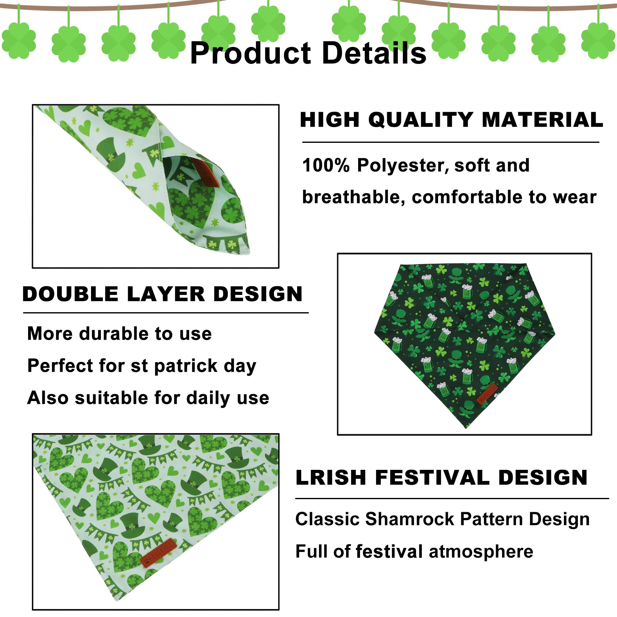 ADOGGYGO Paquete de dos bandanas verdes para San Patricio