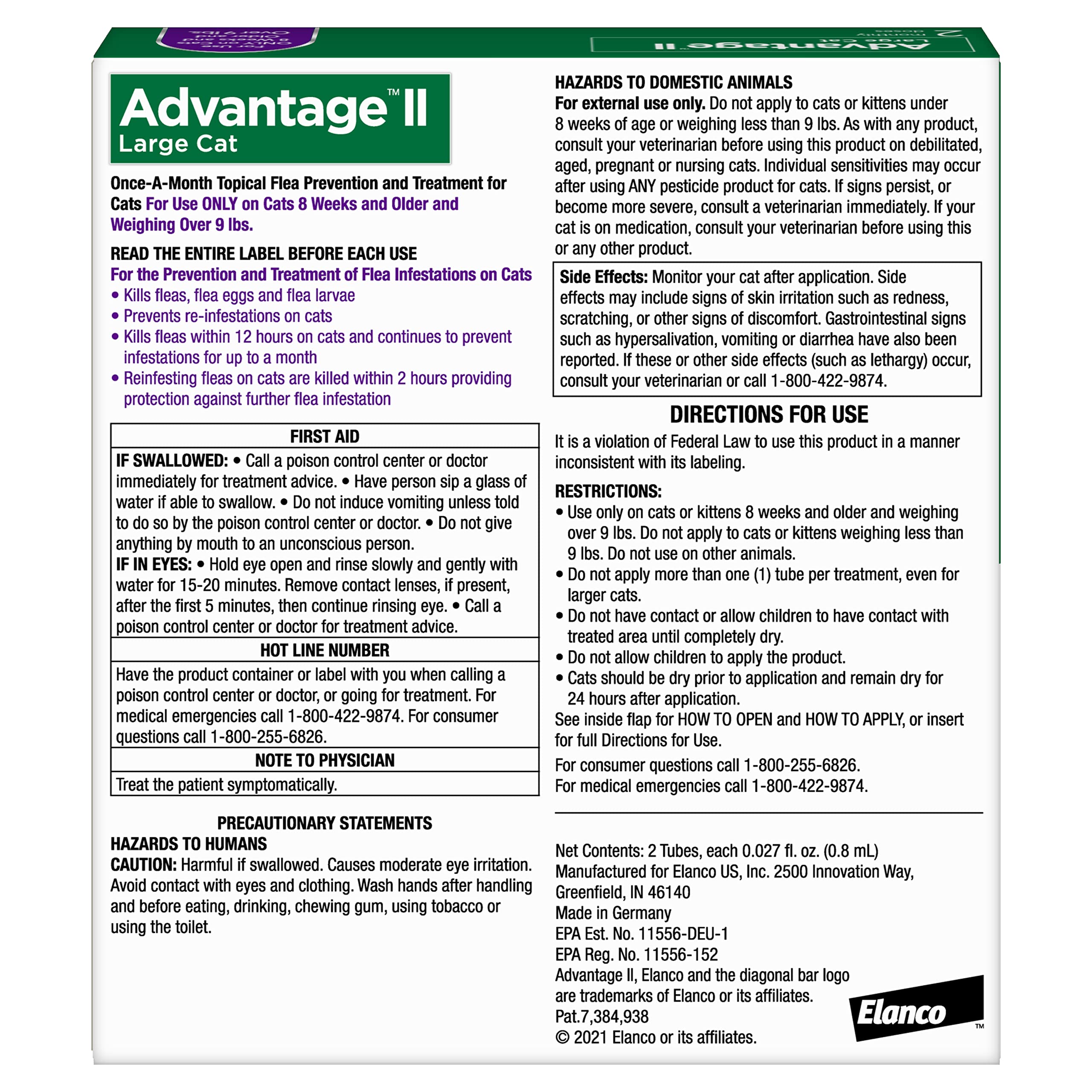 Advantage II Gato Grande: acción rápida en 12 horas.
