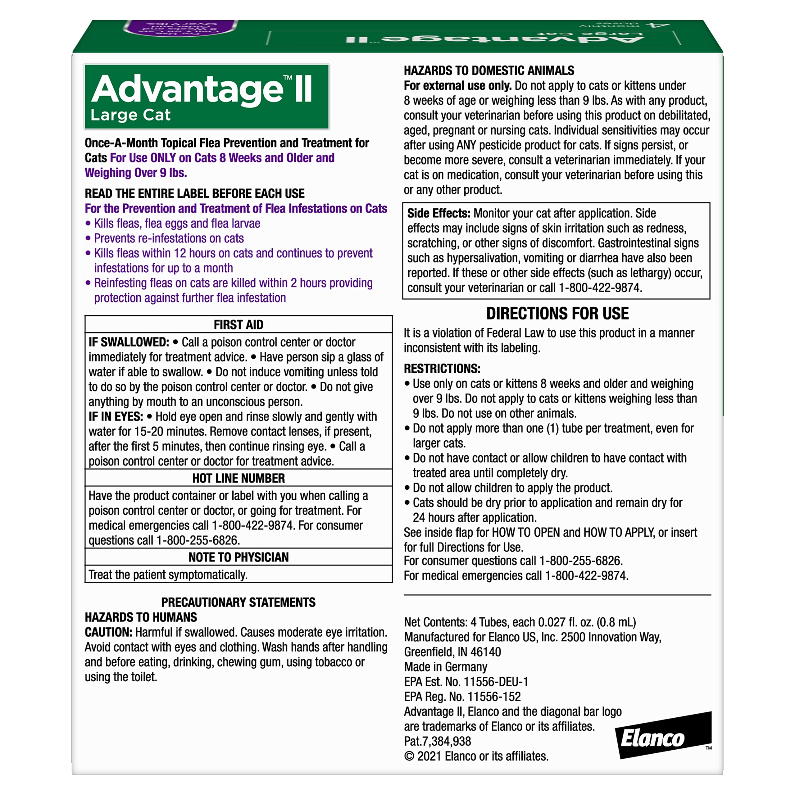 Advantage II Large Cat: dosis premedida facilita uso rápido.