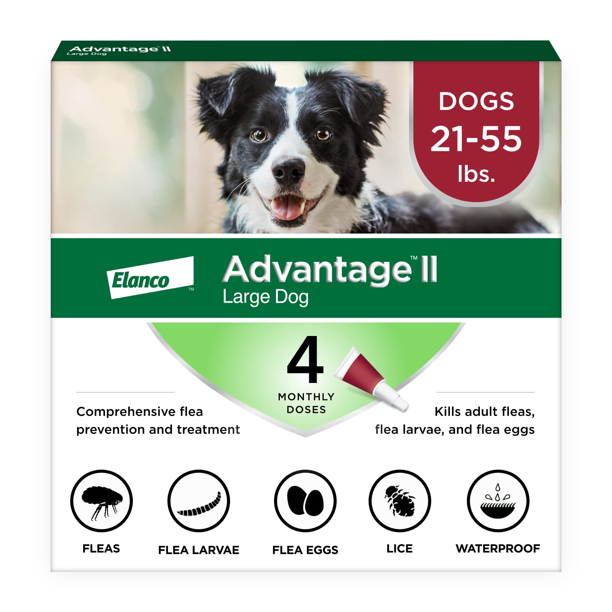 Advantage II para perro grande, aplicación en pelo, protección contra pulgas.