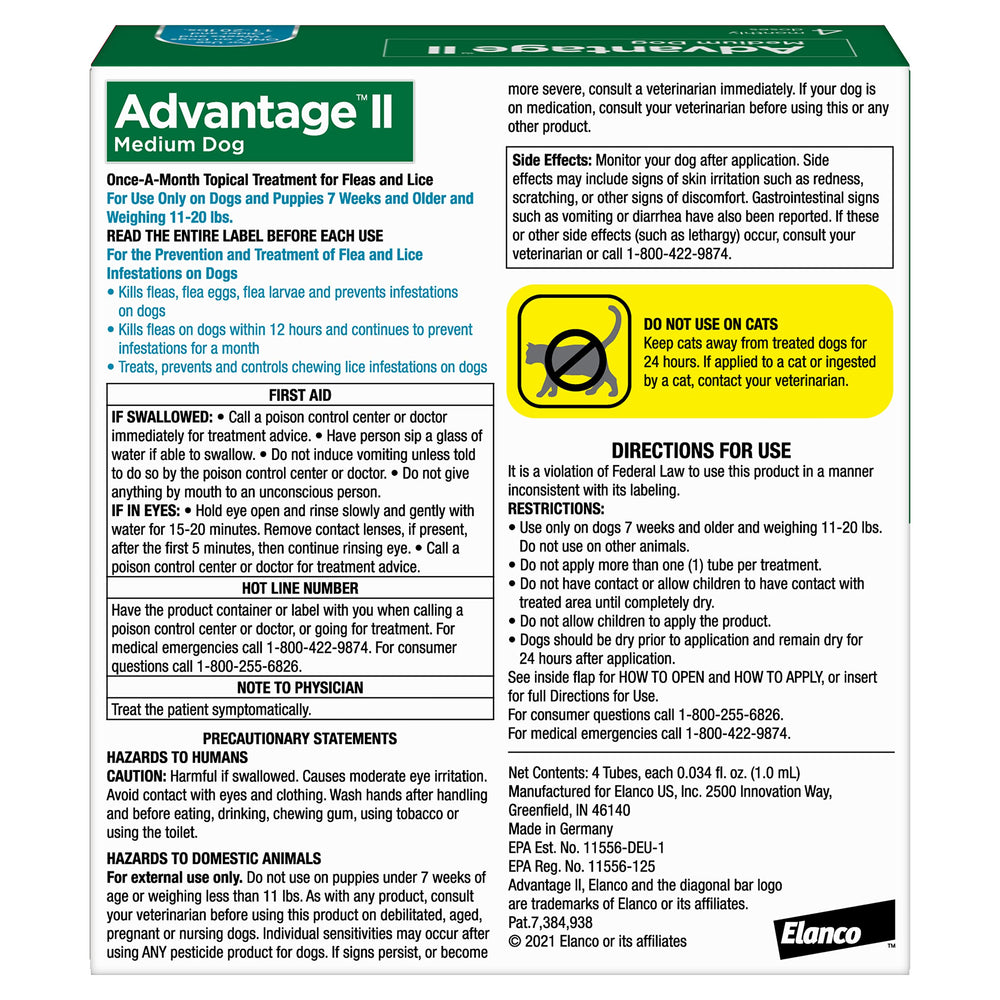 Advantage II para perros medianos: elimina pulgas adultas al contacto.