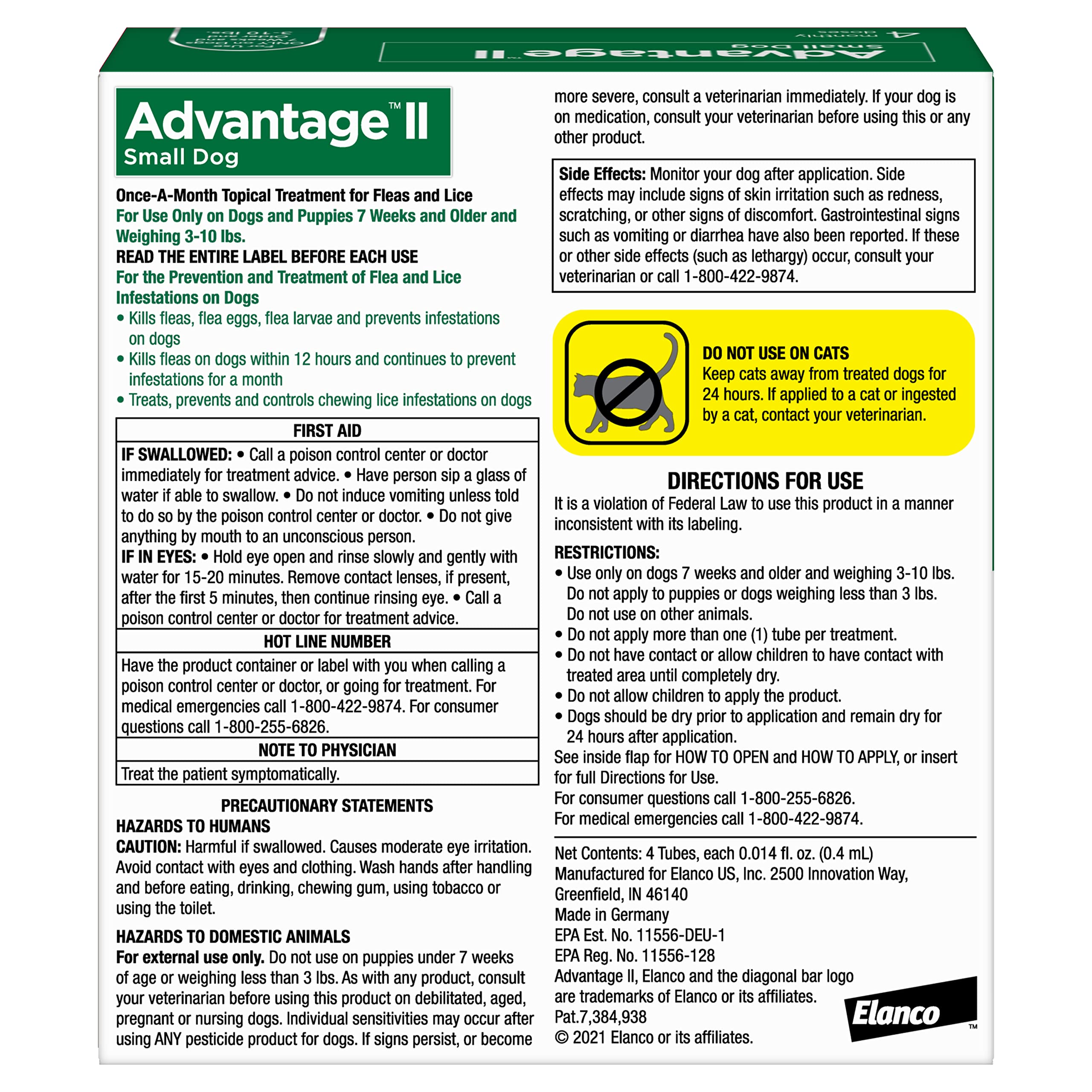 Advantage II mata pulgas adultas en perros pequeños