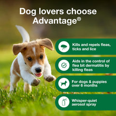Spray silencioso de Advantage para perros durante la aplicación.
