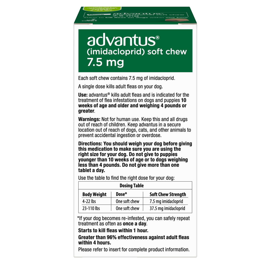 Advantus: para perros de 10 semanas a 22 lb, dosis única.