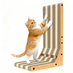 Rascador AETHERPAW con rayas para pared en L, guía rascar y protege muebles.