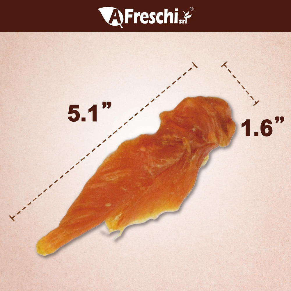 A Freschi Jerky de Pollo para Perros, textura suave para masticar.