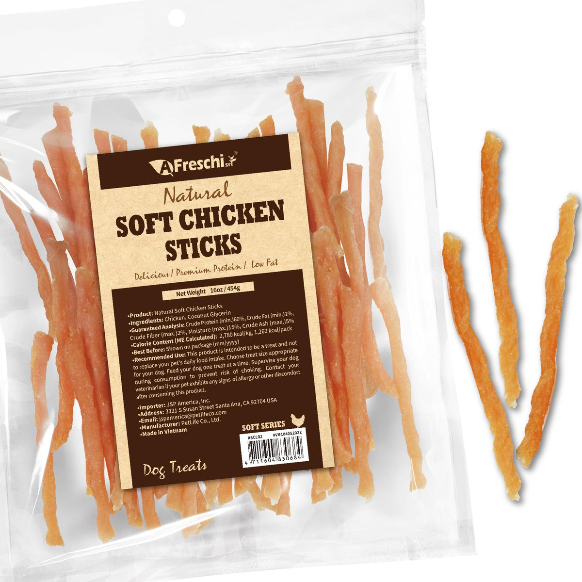 A Freschi srl Soft Chicken Dog Treats con textura suave para masticar