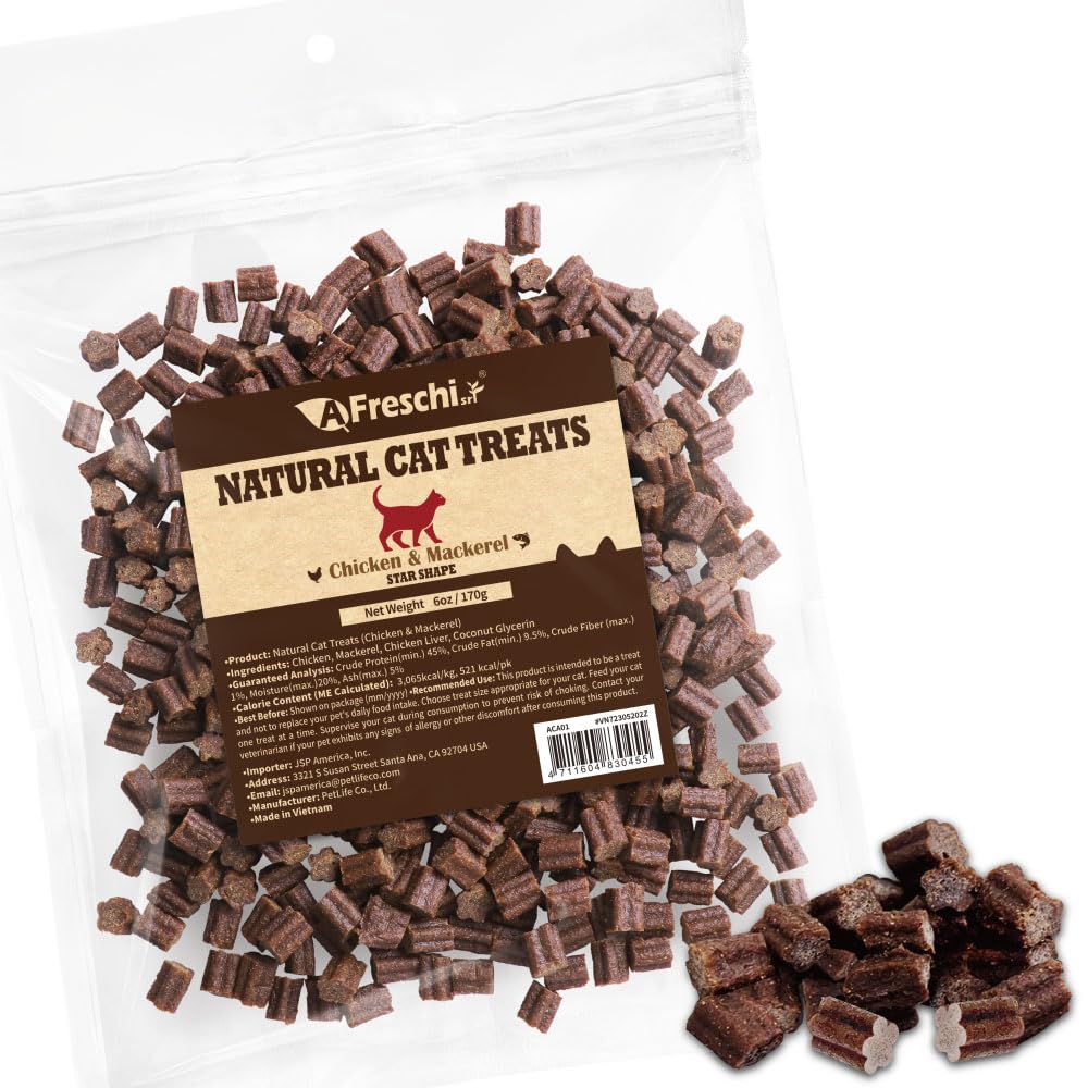 Golosinas para gatos de interior de A Freschi srl, alta proteína para energía diaria.