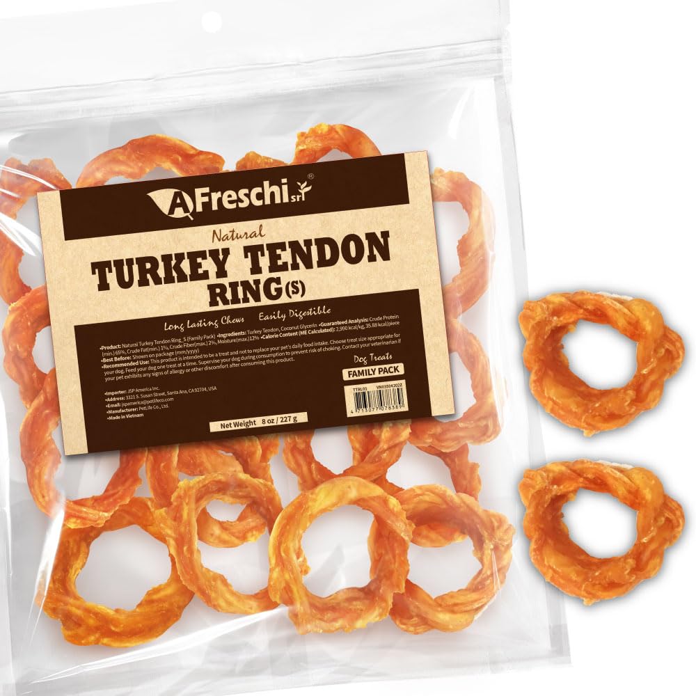 A Freschi srl tendones de pavo para perros en anillo S, snack duradero para perros pequeños.