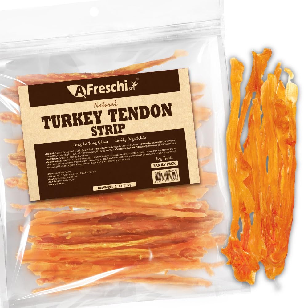 A Freschi srl tendones de pavo para perros en empaque 10oz, ideal para masticadores moderados.