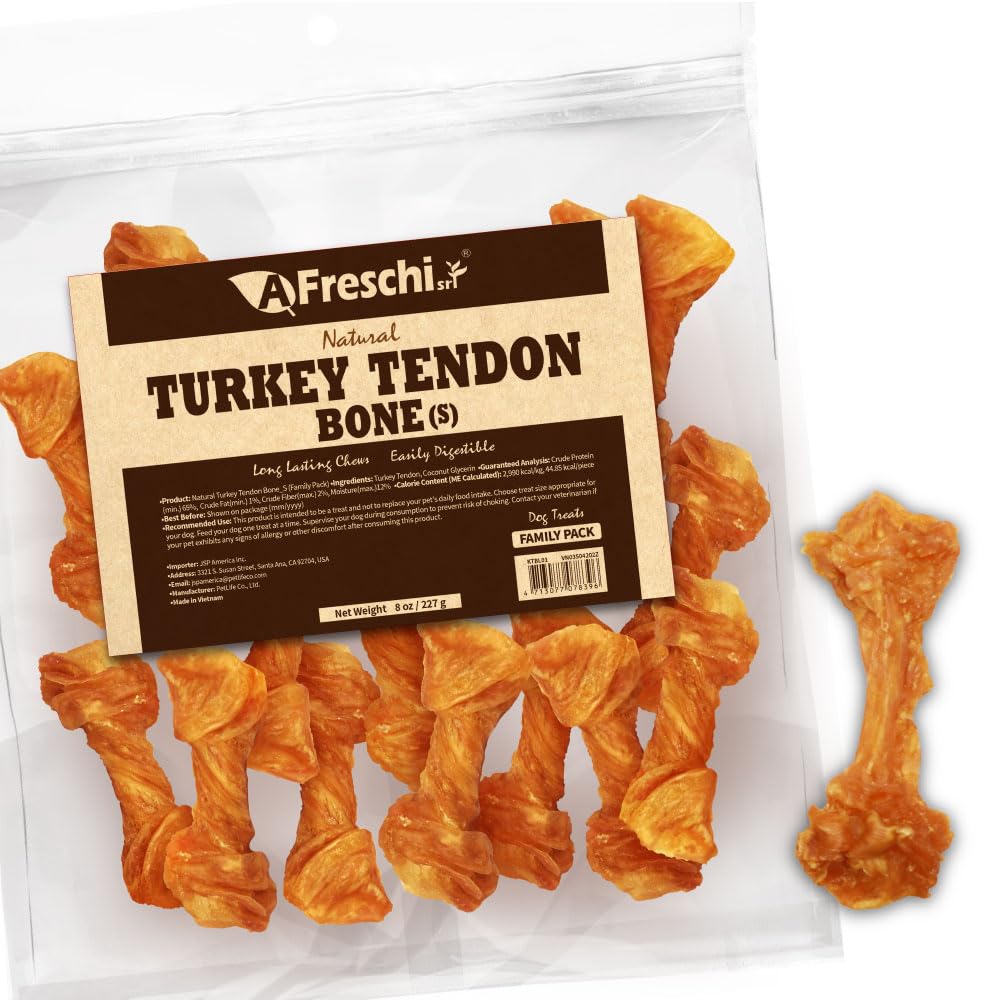 A Freschi tendones de pavo para perros: empaque práctico, premio natural para entrenamiento.