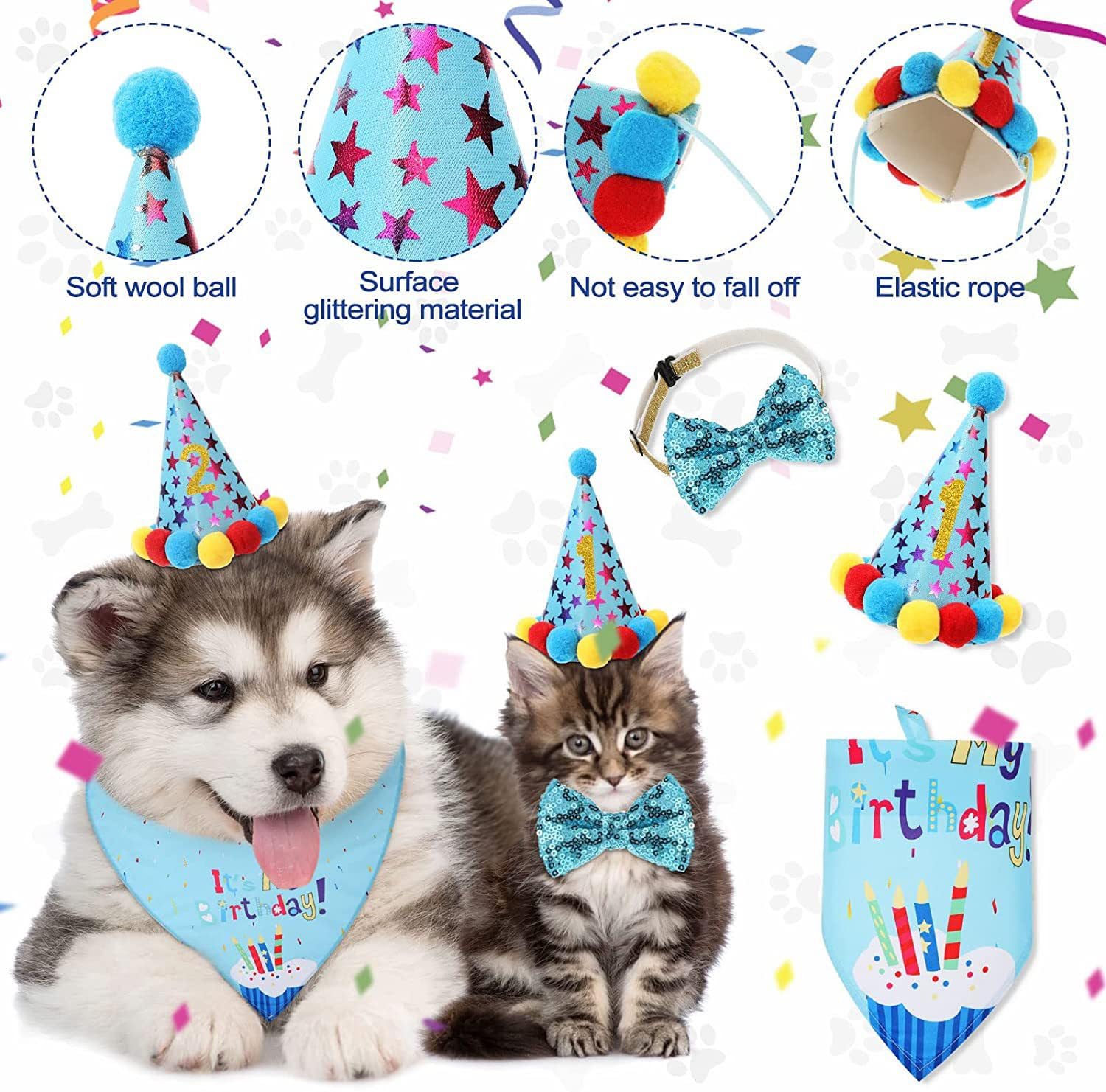 Agirlvct blue dog birthday hat adds festive style for celebrations and photos.