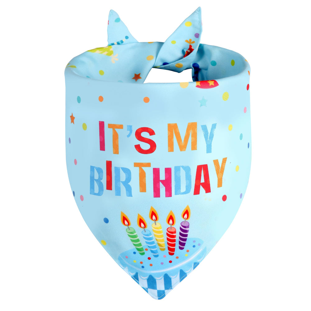 Bandana Agroon de cumpleaños para perro azul, vista trasera, reversible para fotos