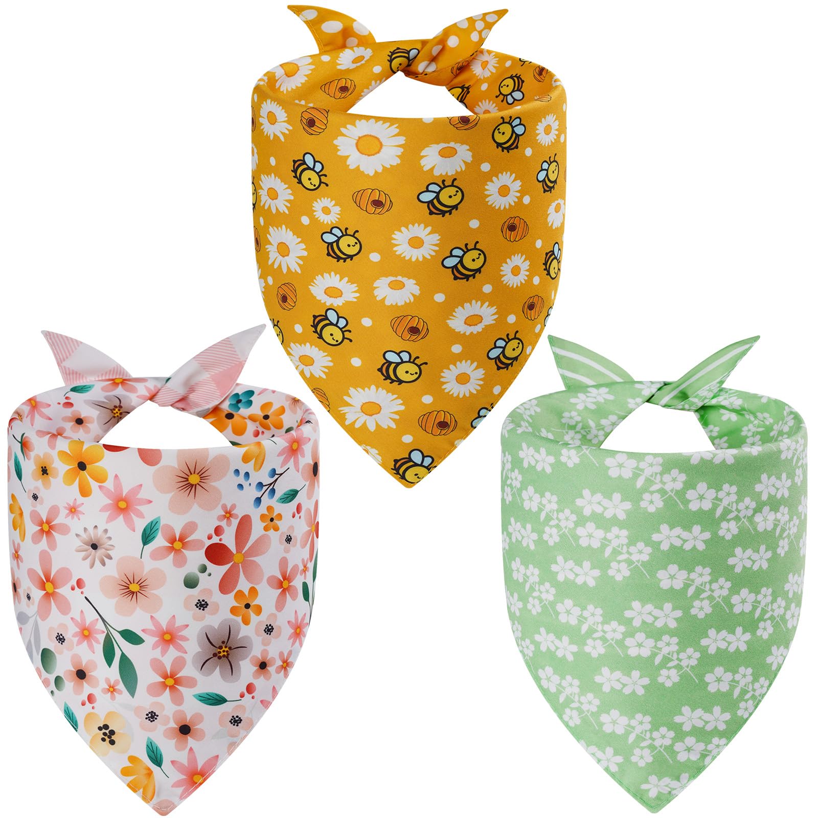 Bandana Agroon para perro, diseño floral primaveral en triángulo reversible para estilo diario.