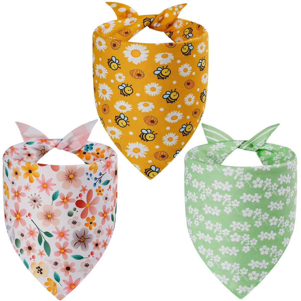 Bandana Agroon para perro, diseño floral primaveral en triángulo reversible para estilo diario.