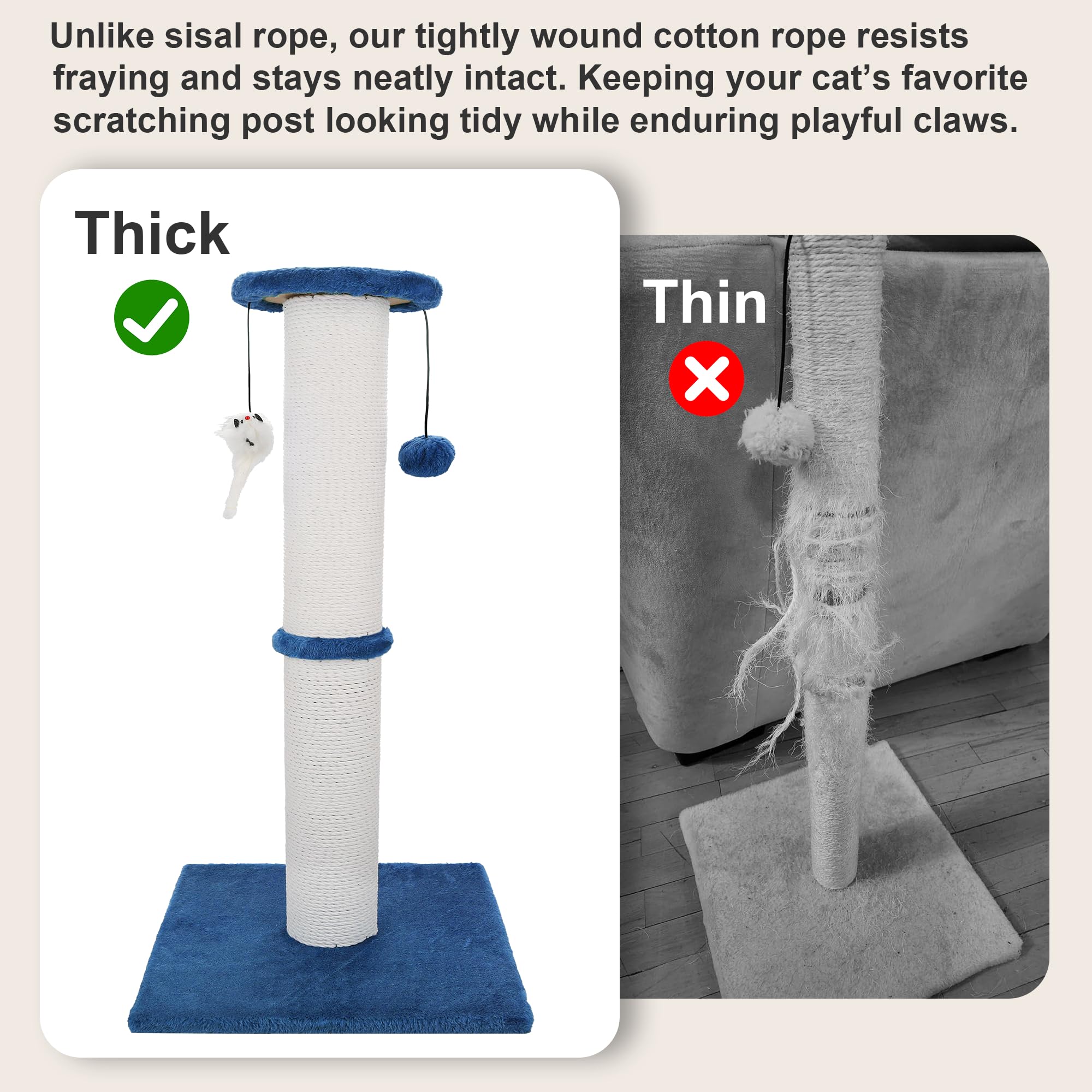 Ahomdoo rascador-gato sisal detalle-textura demuestra durabilidad para sesiones prolongadas.