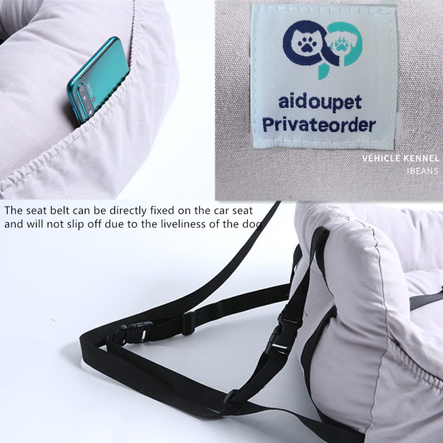 AidouPet sistema de sujeción con correa y gancho para mayor seguridad.