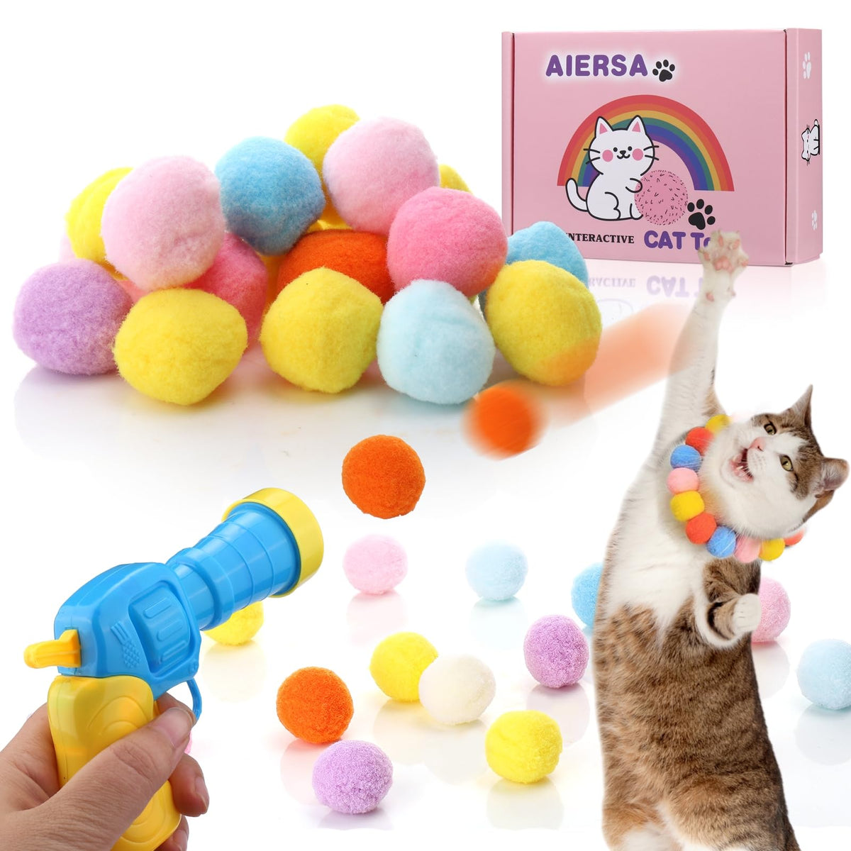AIERSA lanzador de bolas para gatos en interiores, estimula instintos de caza.