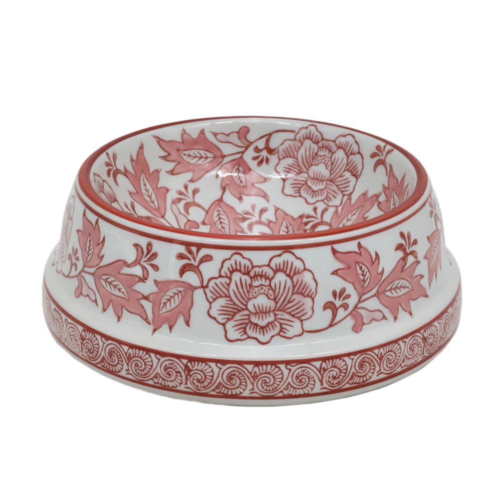 Aimusego tazón cerámico rosa y blanco para perros, base estable antideslizante.