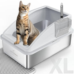 AIPERRO bandeja-arena-gato-acero-inoxidable-tapa-alta: ideal para gatos grandes.
