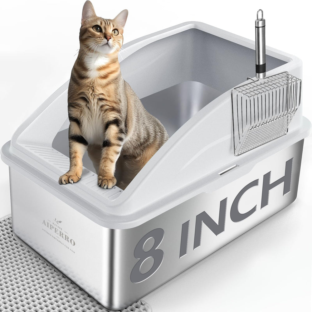 Aiperro caja de arena inoxidable XXL, estructura robusta para varios gatos