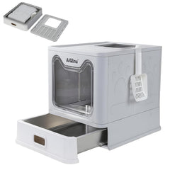 AiQInu caja arenero acero inoxidable con tapa, higiene duradera para gatos.