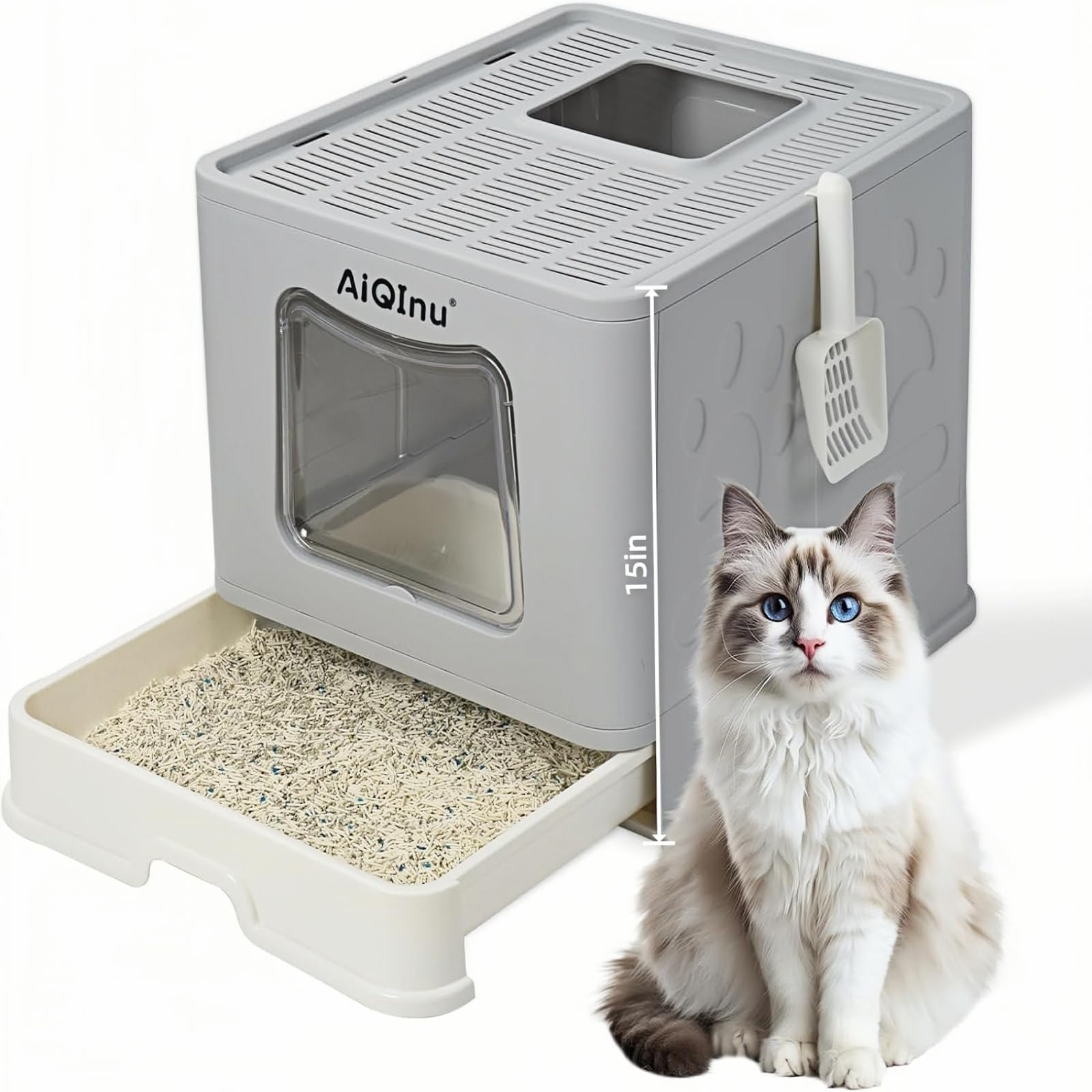 AiQInu: caja de arena amplia abierta para comodidad del gato.