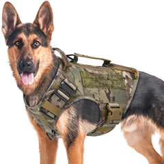 AIWAI arnés táctico para perro grande con chaleco camuflado y bolsa lateral para almacenamiento práctico.