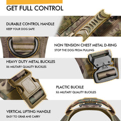 AIWAI arnés táctico para perro grande con herrajes de metal, duradero para perros activos.