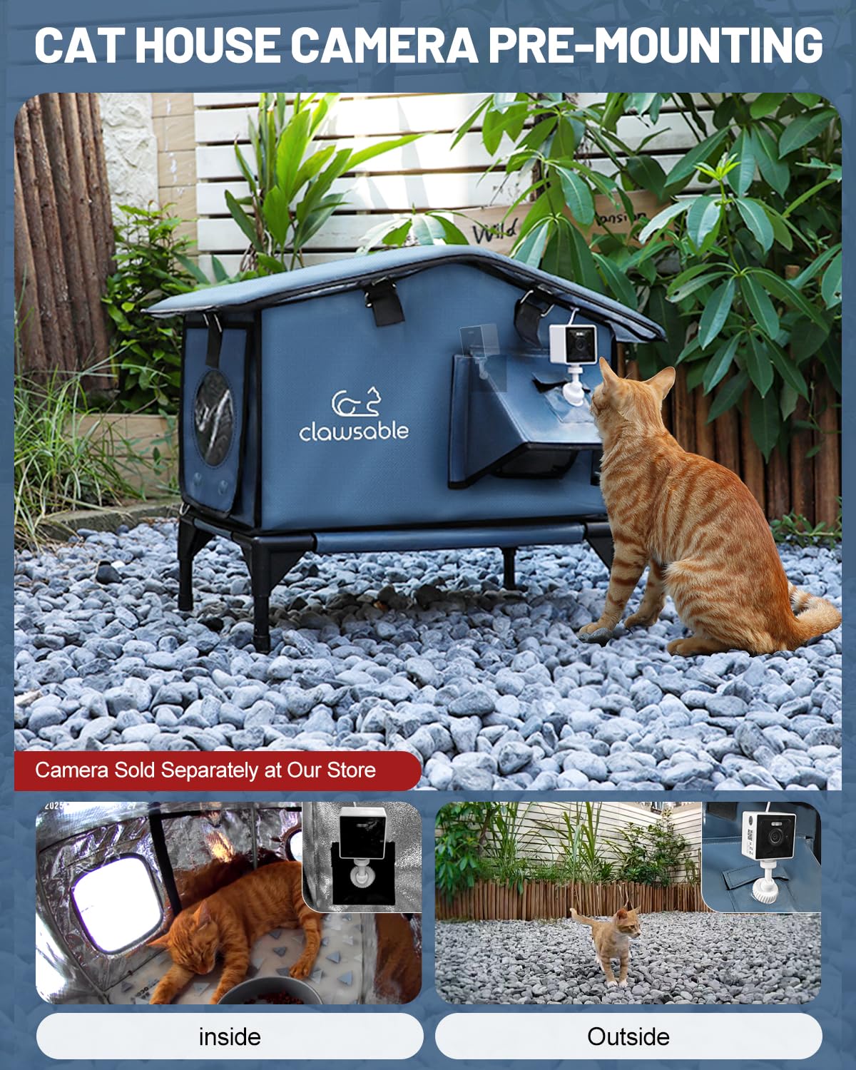 Akentio Casa Gato Caliente techo protegido contra lluvia para refugio seco.
