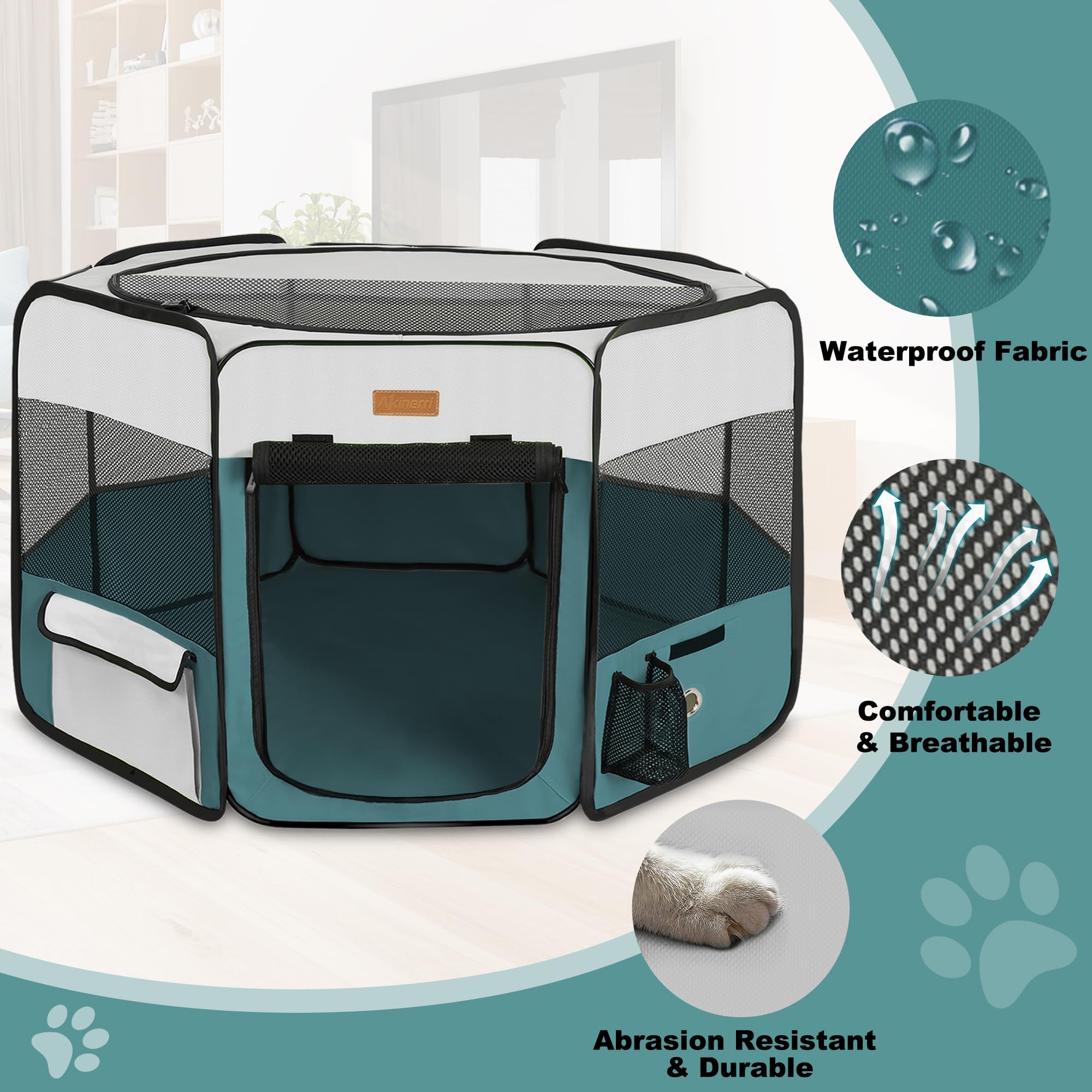 Akinerri jaula con bolsillos laterales para juguetes y agua