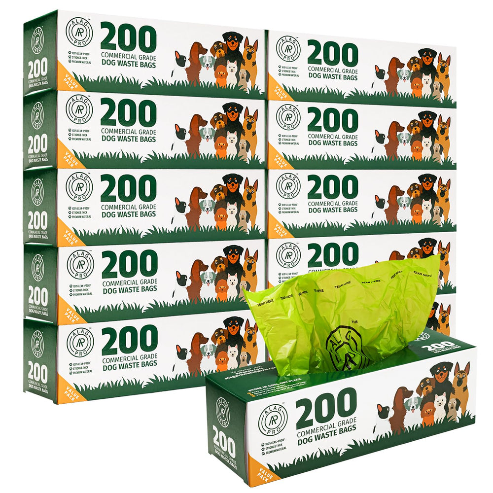 ALAGPRO: caja de 10 rollos de bolsas para desechos caninos, ideal para estaciones públicas.