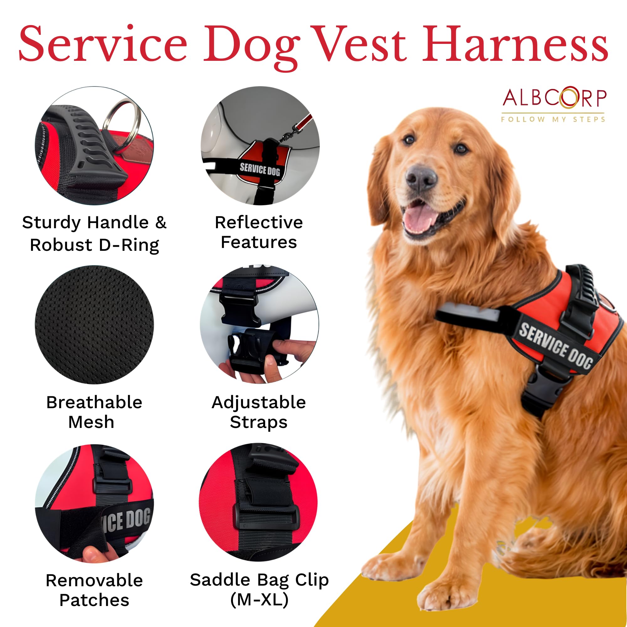 ALBCORP chaleco servicio perro, ajuste sin tirones, distribución de presión más cómoda.