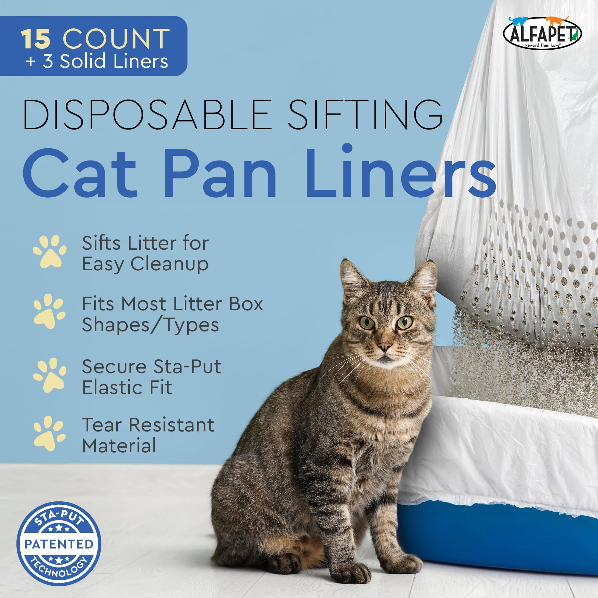 Forro Alfapet sin olor para caja de gato: mantiene ambiente limpio sin fragancia.