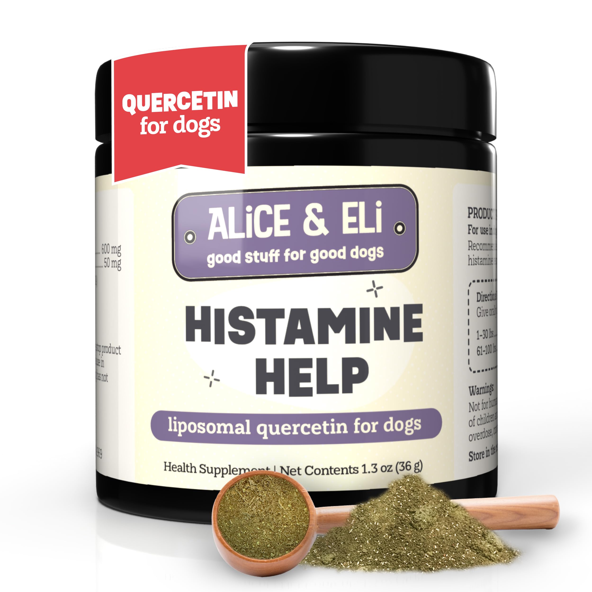 Alice & Eli quercetina para perros: botella en primer plano, absorción mejorada