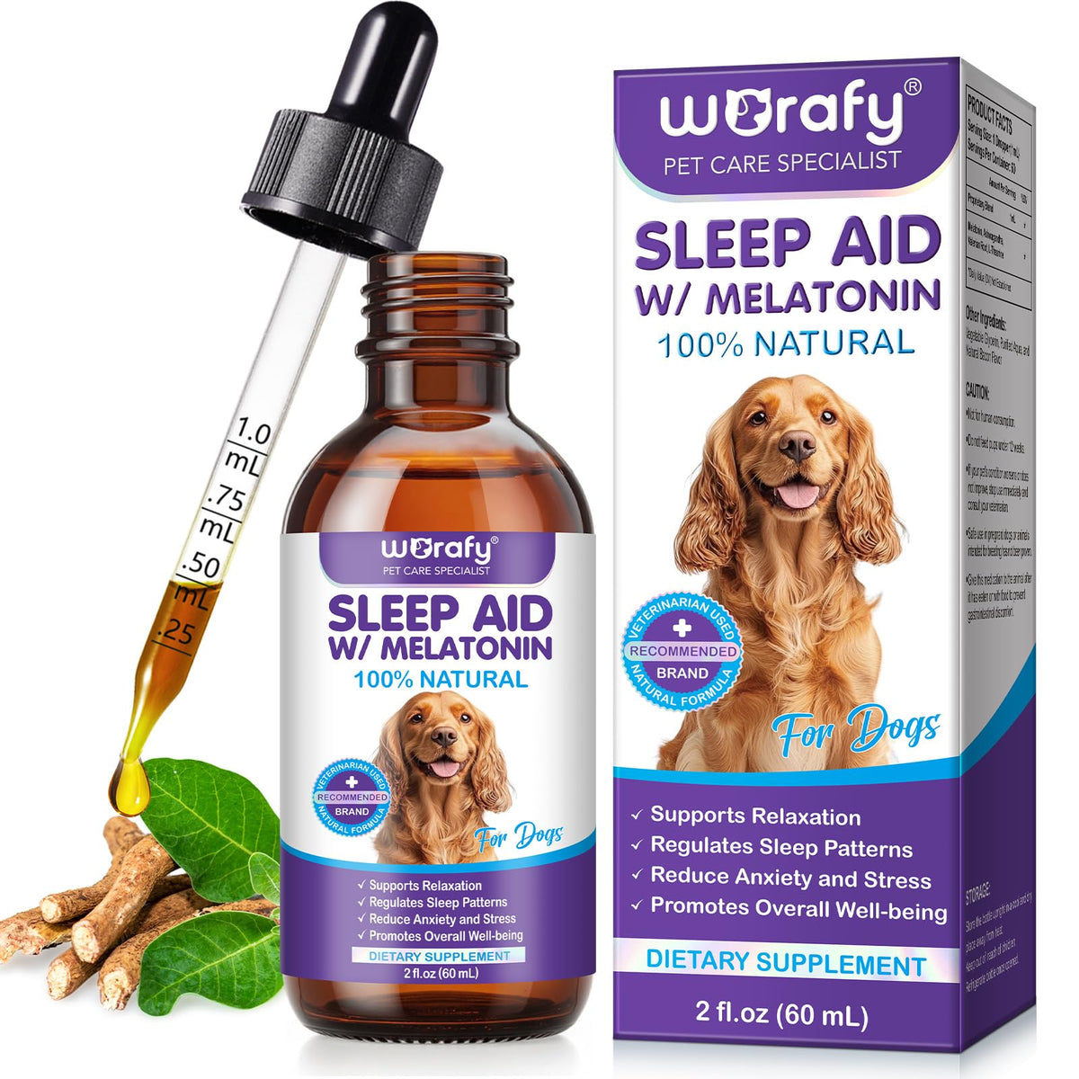 ALIVO Melatonina para perros: gotero en botella, sabor tocino para apoyar el sueño.