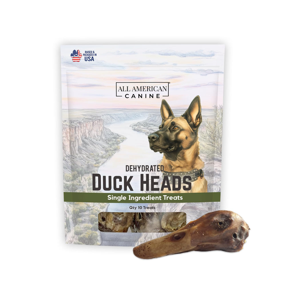 All American Canine: cabezas de pato en envase, snack natural para perros.