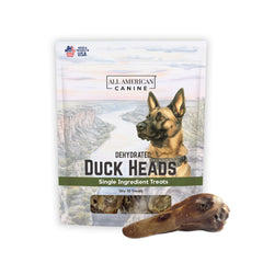 All American Canine: cabezas de pato en envase, snack natural para perros.
