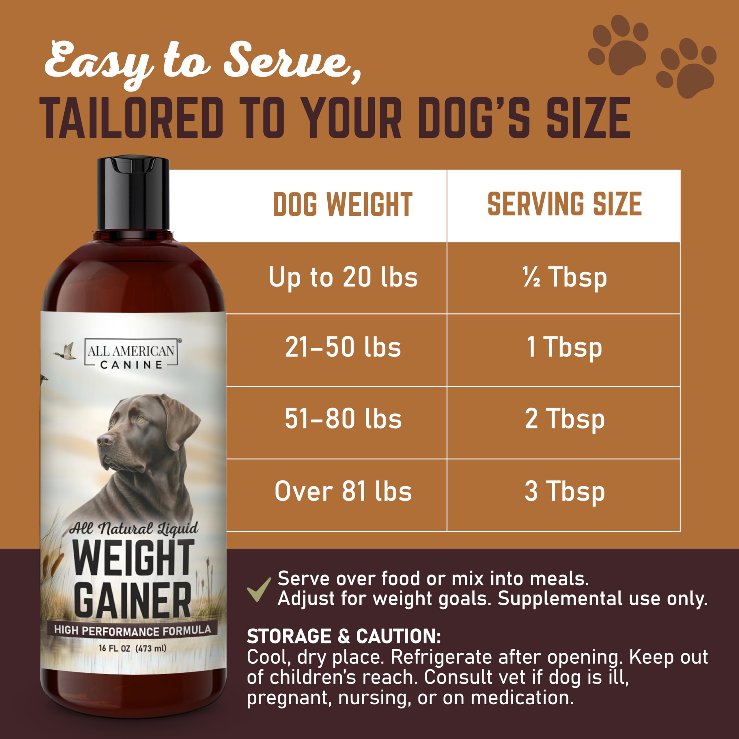 All American Canine hecho en EE UU, suplemento de peso para perros en líquido