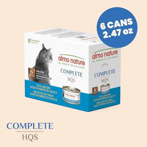 Almo Nature HQS Complete con atún y calabaza, sin granos, opción sabrosa para gatos.
