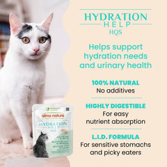 Almo Nature HQS gato disfrutando la comida húmeda, sabor agradable y fácil de digerir.