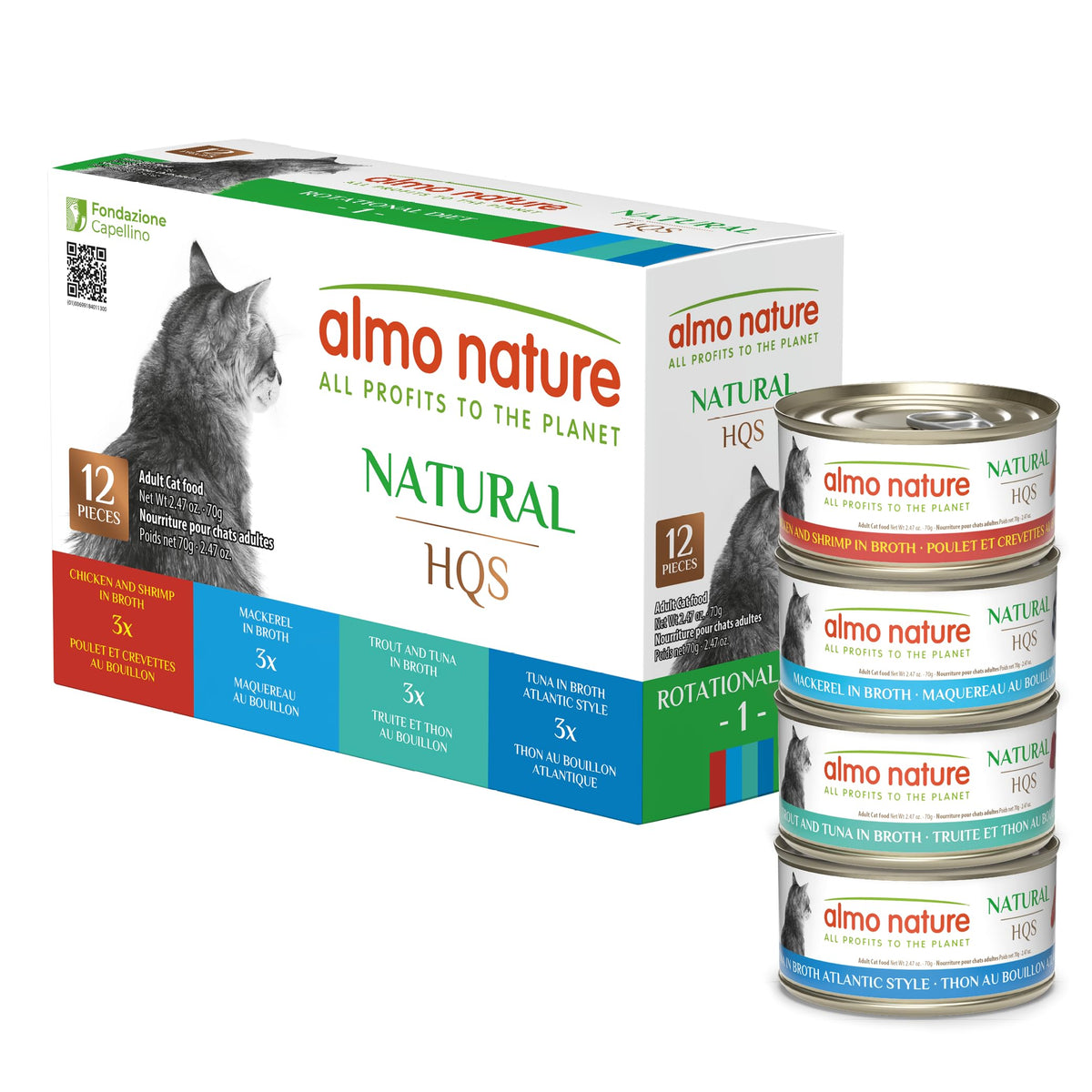 Almo Nature HQS Natural Cat Pack 2 con lata de Atún Atlántico, proteína para gatos activos