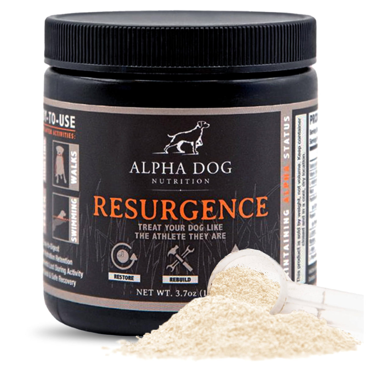 Alpha Dog Nutrition Resurgence: envase de electrolitos para mejorar la hidratación canina.