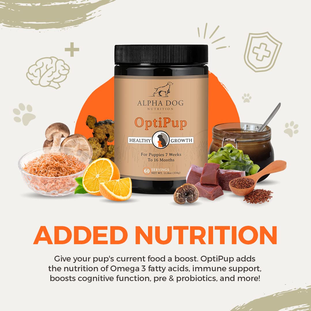 Alpha Dog OptiPup ingredientes clave: soporte digestivo y nutrición general para cachorros.