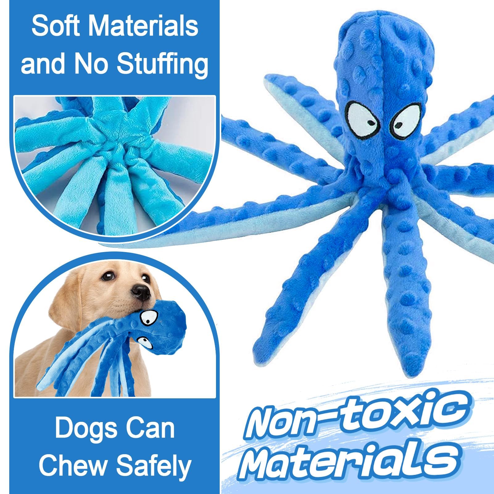 Alphatool Juguete Pulpo de felpa para cachorros, suave y cómodo para mordidas.