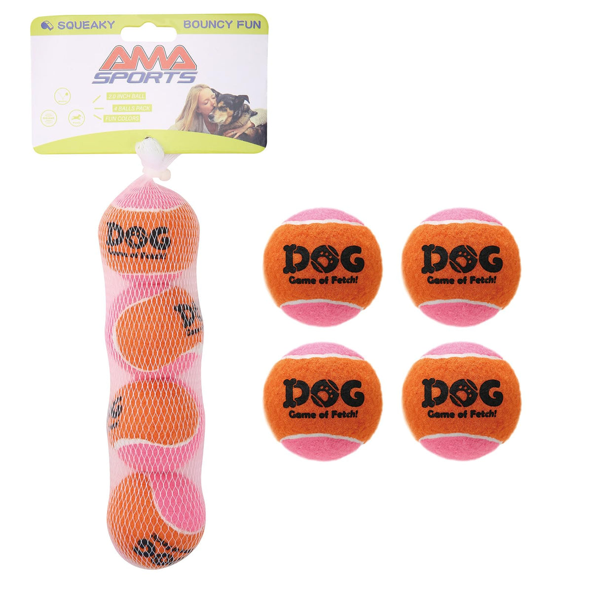 AMA SPORT pelotas tenis perro 2.0 pulgadas colores vivos para mayor visibilidad