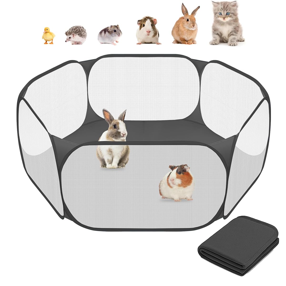 Amakunft jaula-juego-2-en-1 con tapete impermeable para juego seguro en casa.